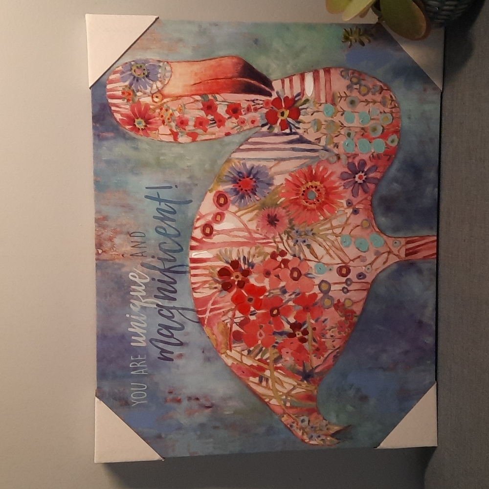Canvas Print Flamingo Wall Art Home Decor You Are Unique Floral Pretty NWT